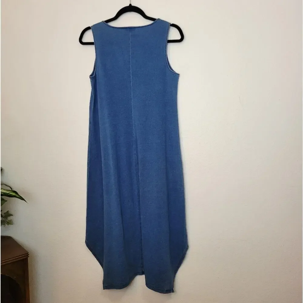 J.JILL Pure Jill Indigo Denim Chambray Blue Cotton Swing Midi Dress Spring Sz XS - Picture 7 of 11